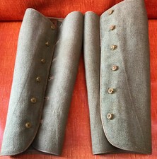 VINTAGE GUETRES DE CAVALIER JAMBIERE TOILE DE CHANVRE VERTE A BOUTONS  