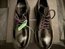 Chaussures À Lacets Dolce & Gabbana Noir En Cuir Noir Semelle En Caoutchouc New