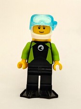 LEGO cty1191 Diver - Male, Black Wetsuit with White Logo and Lime Trim 