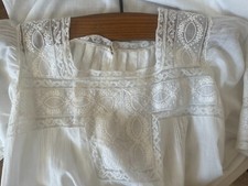Antique French NightDress -Fine Cotton Nightgown -Lace, Small Pleats & Monogram