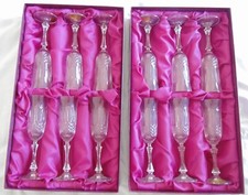 2 coffrets 12 FLÛTES à CHAMPAGNE en CRISTAL taillé gravé Artisanat de Lorraine
