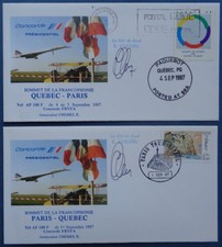 Lot de 2 enveloppes Concorde Présidentiel, Paris-Québec, signature Chemel, 1987