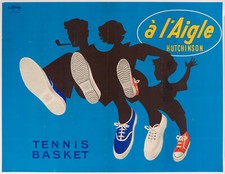 Original Vintage Poster - Basket - Tennis - Sneakers - Hutchinson - Rubber- 1950