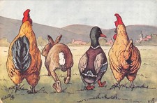 CPA FANTAISIE REPRESENTANT LES ANIMAUX DE LA FERME / POULE / CANARD / LAPIN