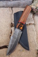 Puukko Couteau Lame Acier Damas 256 Couches Harpoon Manche Bois Fab Artisanal