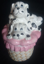 CERAMIQUE-POT/PANIER-CHIOTS DALMATIENS SUR COUVERCLE-VINTAGE-