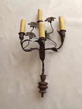 Ancienne lampe / applique française fleurie toleware et bois projet restauration 5382