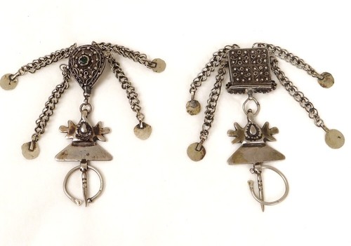 Paire fibules argent - , massif