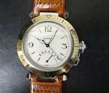 Montre Homme Cartier Pasha 38 GMT W31012H3 Automatique Cadran Blanc Or Jaune SS