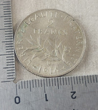 Ancienne pièce de monnaie, 2 Francs semeuse, 1914 C, en argent