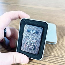 Briquet Route 66 STAR avec boîte métal | Design USA vintage chromé à gaz