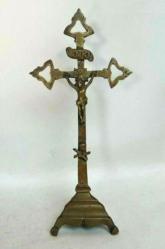 Crucifix bronze sur socle - crucifix, en