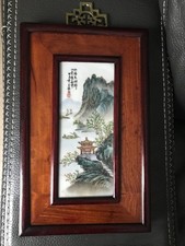 TABLEAU BOIS PLAQUE PORCELAINE CHINE CHINOIS ASIATIQUE JAPONAIS EXTREME ORIENT