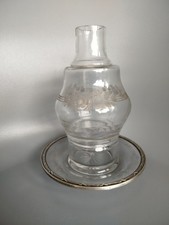 Photophore Bougeoir De Chambrée Cristal Gravé 2 Parties Cerclage Argent Minerve