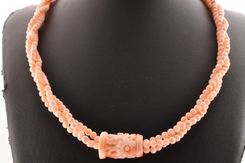 Collier corail rose fermoir - , or