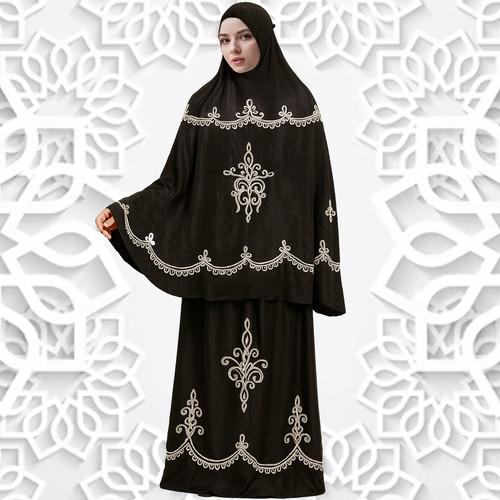 Mukena noir brodé - brodé, long
