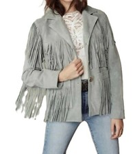 Veste à franges en cuir daim