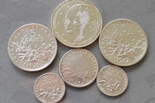 lot 6 pièces argent, 5 francs * 2 , 100 frs, 1 fr , 50 cts * 2 , jolies monnaies