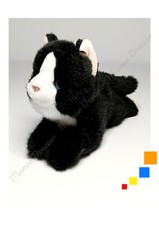Peluche/Doudou Chat Allongé Noir Et Blanc Yeux Bleus 21cm Long 12cm Haut - Gipsy