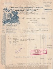 Facture illustrée+ Traite Manufacture de Ruches Albert MATHIEU Chateauroux 1925