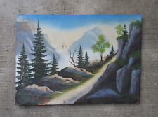 Ancien beau tableau, sentier de randonnée en montagne, huile signée Fernandez.