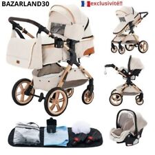 Poussette 3 en 1 Bébé Combinée Siège-Auto Nacelle Trio Réversible Réglable.Blanc