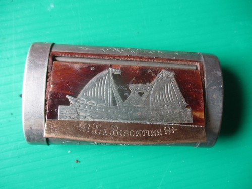 Tabatiere etain incruste - tabatiere,