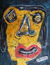 Art brut,singulier,neo expressionnisme sur papier 65x50cm