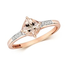 Bague Solitaire Femme Or Rose 9 k/carat et Diamant avec Morganite
