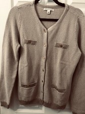 Banana Republic Cardigan Sweater Jacket Stretch Knit Gold Buttons, Beige, Size L