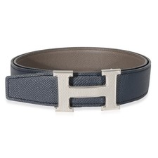 Hermès Epsom Etain Bleu De Prusse H Guilloche Ceinture 80