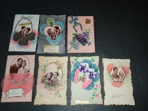 Lot cartes brodées cpa - de,