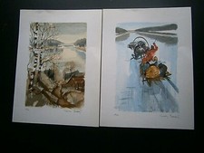 Suite de deux Gravures  Gaston Barret 1961 Russie Isba Traineau à chevaux