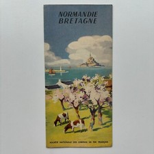 Carte Plan dépliant publicitaire SNCF de 1951 Normandie Bretagne