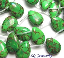 8 each GREEN LIME BRONZE KINGMAN TURQUOISE 13x18mm Teardrop Beads