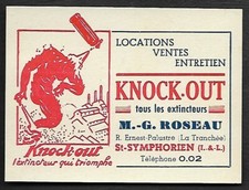 PUBLICITE DE 1950  - EXTINCTEURS KNOCK OUT MG ROSEAU 37 SAINT SYMPHORIEN  7A373