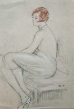 William Ablett Modèle féminin vers 1900-1920 crayon et pastel  (42 x 29 cm)