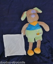 ?Peluche BABY'NAT BABYNAT Doudou Chien Brun Mouchoir Bandana Jaune 29 Cm  TTBE