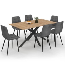 Ensemble table à manger rectangle ALIX 160 cm bois et noir et 6 chaises MILA en 