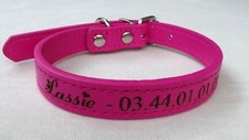 Collier cuir PU chien taille S gravé , 4 tailles , 4 coloris , nom +tel + puce 