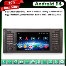 8-Core 64GO Android 14 DAB+ Autoradio GPS Navi CarPlay pour BMW 5 Series E39 DSP