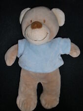 Doudou peluche ours beige pull bleu POMMETTE 29 cm
