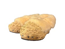 ANCIENNE PAIRE DE SABOT CHAUSSON CHAUSSURE EN PAILLE BOIS MOUTON CARNAVAL P 41