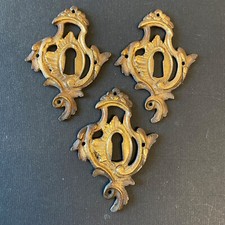 Lot 3 Ancienne Plaque Entrée Serrure en Bronze Style Rocaille Louis XV