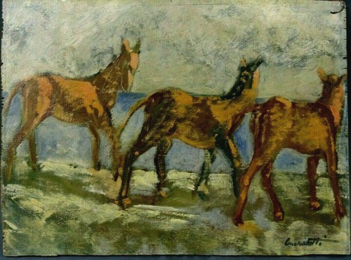 Tableau huile sur bois - , entre