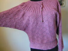 Pur vintage pull vieux rose laine manches chauve souris B1