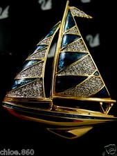Signed swarovski sailboat pin - sailboat,