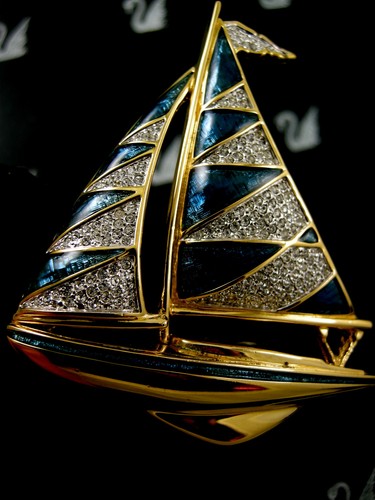 Signed swarovski sailboat pin - swarovski,