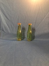 RARE ANTIQUE 1940s, 50s, 60s Salt & Pepper Shaker Set: Green Glass Bottles