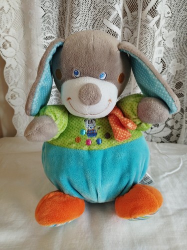Doudou chien bleu vert orange - chien,